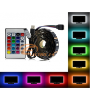 BANDA LED 5V-3,6W 5050 30L/ML PENTRU ILUMINARE FUNDAL TV SI TELECOMANDA IP65 RGB ROLA 5 ML