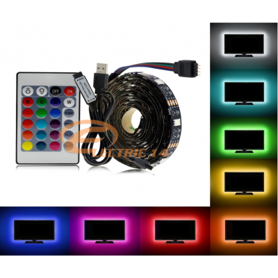 BANDA LED 5V-3,6W 5050 30L/ML PENTRU ILUMINARE FUNDAL TV SI TELECOMANDA IP65 RGB ROLA 5 ML