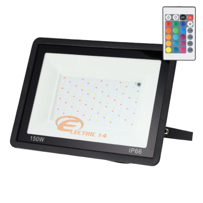 PROIECTOR LED 150W ULTRA SLIM EXTERIOR IP66 NEGRU LUMINA RGB ( CU TELECOMANDA MEMORIE)